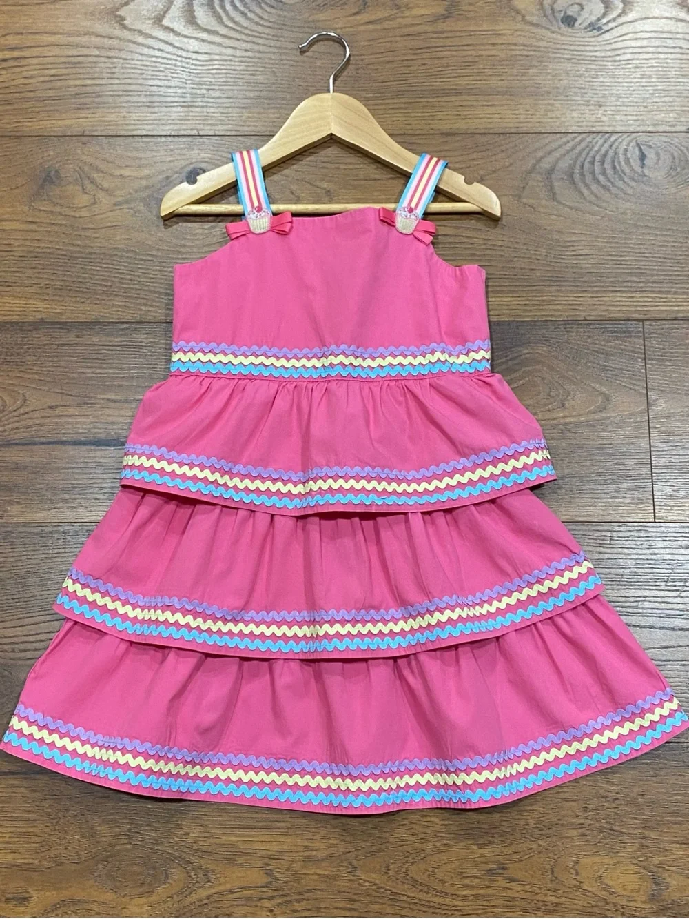 Gymboree Girls ‘Hello, Cupcake’ Pink Tiered Ric-Rac Sun Dress and Hair Clip 5T